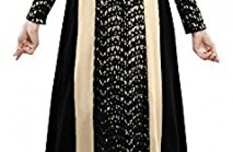 Plaid&Plain Women’s Long Sleeve Muslim Islamic Abayas Lace A-line Maxi Dress Plaid&Plain