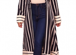 Playworld Women’s Geometric Patterns Modest Muslim Islamic Open Front Abaya Jilbab Coat With Belt