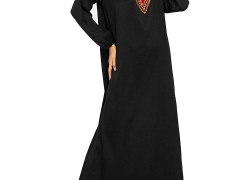 Qiaojiaren Women’s Muslim Clothing Casual Long Sleeve Long Dress Abaya Islamic Costume Arab Muslim Maxi Dress