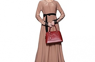 Romacci Women Muslim Maxi Dress Contrast Lace Long Sleeve Abaya Kaftan Islamic Arab Robe Belted Long Dress Burgundy/Brown Romacci