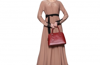 Romacci Women Muslim Maxi Dress Contrast Lace Long Sleeve Abaya Kaftan Islamic Arab Robe Belted Long Dress Burgundy/Brown Romacci