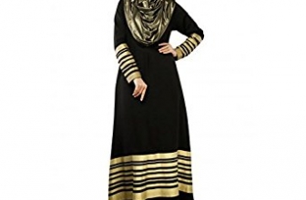 Romacci Women Muslim Maxi Dress Stripes Long Sleeves Abaya Kaftan Islamic Robe Long Dress Orange/Black/Dark Blue Romacci