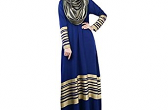 Romacci Women Muslim Maxi Dress Stripes Long Sleeves Abaya Kaftan Islamic Robe Long Dress Orange/Black/Dark Blue Romacci