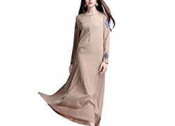 ROMANTIC BEAR Elegant Women Party Dress – Islamic Muslim Jilbab Kaftan Casual Long Sleeve Solid Color Dress ROMANTIC BEAR