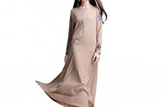 ROMANTIC BEAR Elegant Women Party Dress – Islamic Muslim Jilbab Kaftan Casual Long Sleeve Solid Color Dress ROMANTIC BEAR
