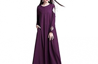 ROMANTIC BEAR Elegant Women Party Dress – Islamic Muslim Jilbab Kaftan Casual Long Sleeve Solid Color Dress ROMANTIC BEAR