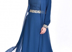 SEFAMERVE Women’s Guipure Detailed Chiffon Islamic Clothing Evening Dress