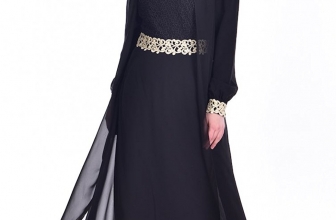 SEFAMERVE Women’s Guipure Detailed Chiffon Islamic Clothing Evening Dress SEFAMERVE