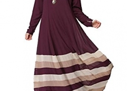 Sheng Xi Women’s Islamic Striped Fitted Long Sleeve Maxi Beach Dress Sheng XiWomen