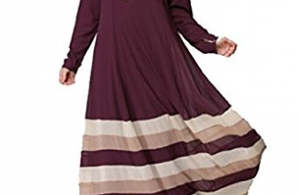 Sheng Xi Women’s Islamic Striped Fitted Long Sleeve Maxi Beach Dress Sheng XiWomen