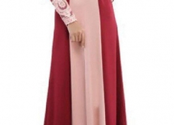 SportsX Womens Stitch Long Sleeve Turkey Muslim Abaya Dress