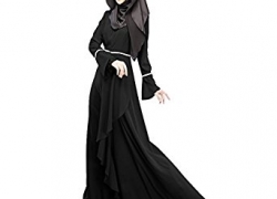 Weixinbuy Women Kaftan Islamic Lotus Leaf Maxi Dress Weixinbuy