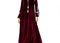 Winter Long Sleeve Floral Women Embroidery Red Islamic Dress