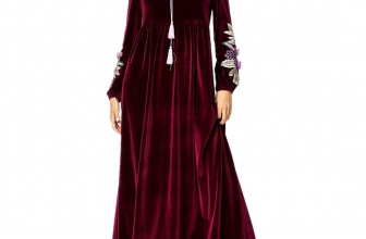 Winter Long Sleeve Floral Women Embroidery Red Islamic Dress