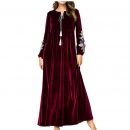Winter Long Sleeve Floral Women Embroidery Red Islamic Dress