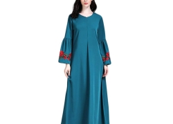 Women Kimono, Muslim Women Islamic Pure Color Embroider Plus Size Middle East Long Dress