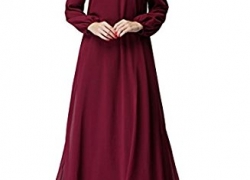 Womens Elegant Long Sleeve Chiffon A-line Formal Maxi Muslim Dress Abaya RANPHEE