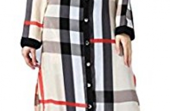 WSPLYSPJY Women’s Long Sleeve Plaid Muslim Long Maxi Dress