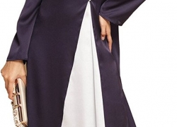 YI HENG MEI Women’s Elegant Modest Muslim Islamic Full Length Color Block Runway Abaya Dress YI HENG MEI