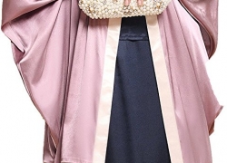 YI HENG MEI Women’s Elegant Modest Muslim Islamic Open Front Rayons Floral Lace Long Abaya Dress,Pink,S YI HENG MEI