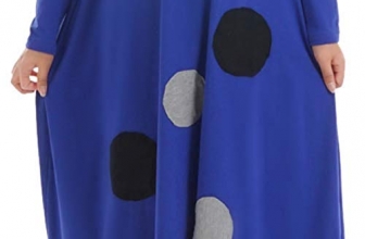 YI HENG MEI Women’s Muslim Islamic Casual O-Neck Dots Print Long Sleeve Maxi Dress Abaya