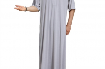 zhbotaolang Summer Men’s Kaftan V-Neck Islamic Saudi Arabia Dress M-XL