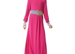 Zhuhaitf Girl O-Neck 3D Flower Applique Muslim Kids Full Length Milk Silk Dress Zhuhaitf