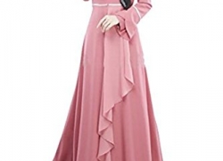 ZSN Women’s Solid Crew Neck Islamic Lotus Leaf Folk-custom Dress ZSN