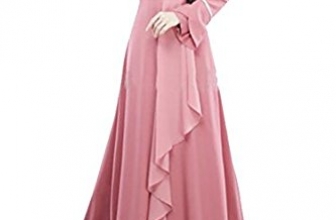 ZSN Women’s Solid Crew Neck Islamic Lotus Leaf Folk-custom Dress ZSN