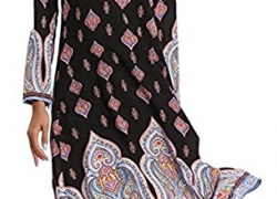 ZYFGfree Women’s Ethnic Print Muslim Long Sleeve Plus Size Long Maxi Dress ZYFGfree-Women